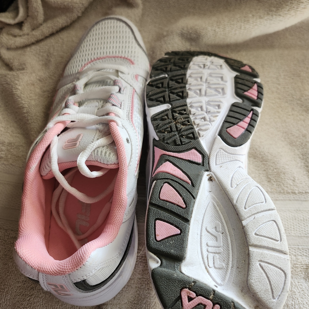White and Pink Athletic Shoes